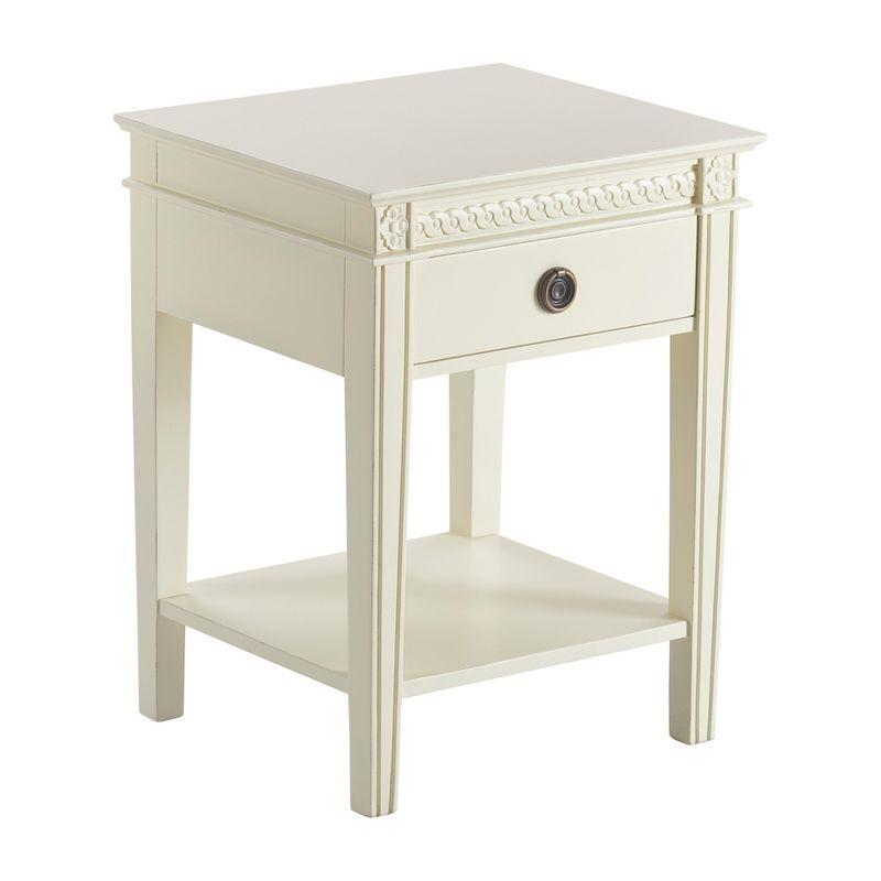 Vintage Cream Wood End Table with Storage Drawer