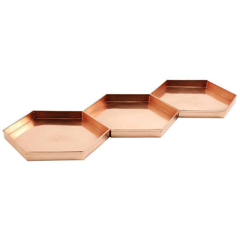 9" 3pc Decorative Hexagonal Stainless Steel Trays Copper Plated Finish - ACHLA Designs: Handmade, Rolled Edges, Indoor/Outdoor Use