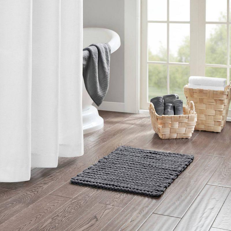 Madison Park Lasso 100% Cotton Chenille Chain Stitch Non-Slip Bath Rug