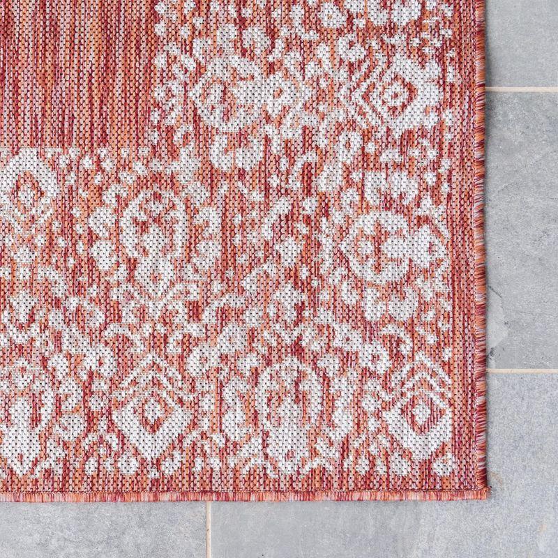 Unique Loom 5' 3 x 8' 0 Rectangle Indoor/Outdoor Border Rust Red Area Rug