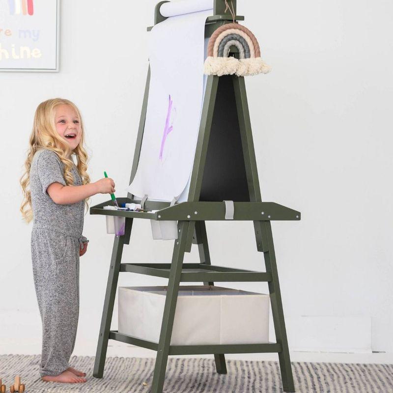 Olive Green Dual-Sided Magnetic Art Easel with Storage Bins