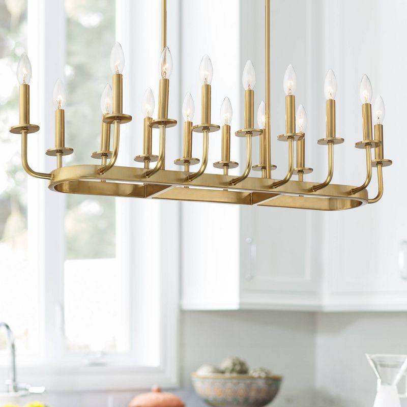 Stiffel Soft Gold Linear Pendant Chandelier 38 3/4" Wide Modern Open Frame 16-Light Fixture for Kitchen Island Dining Room House