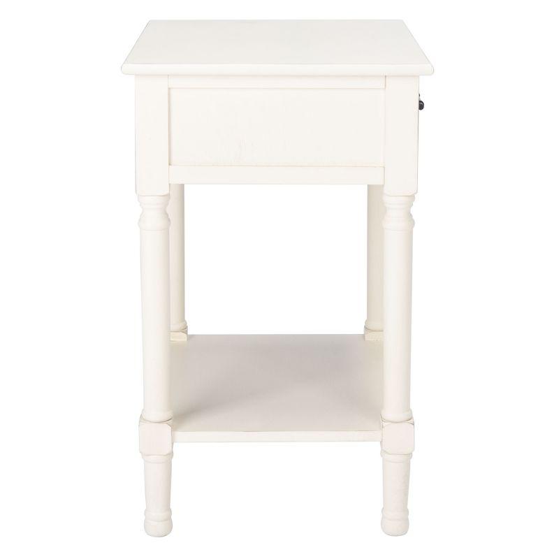 Farmhouse Chic Distressed White and Greige Wood Accent Table with Storage