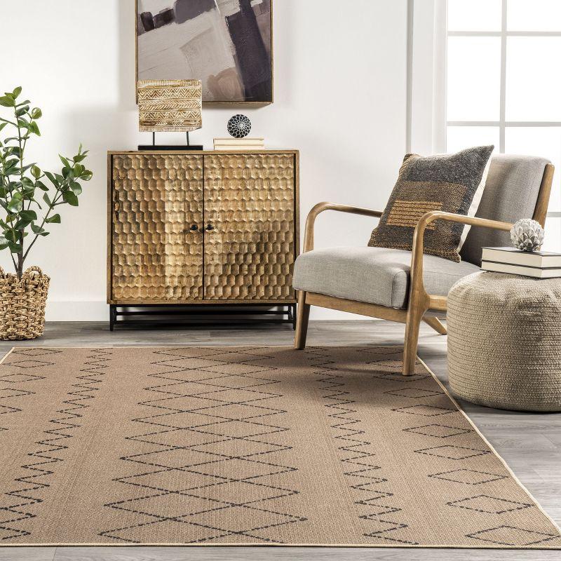 Beige Geometric Washable Synthetic Area Rug