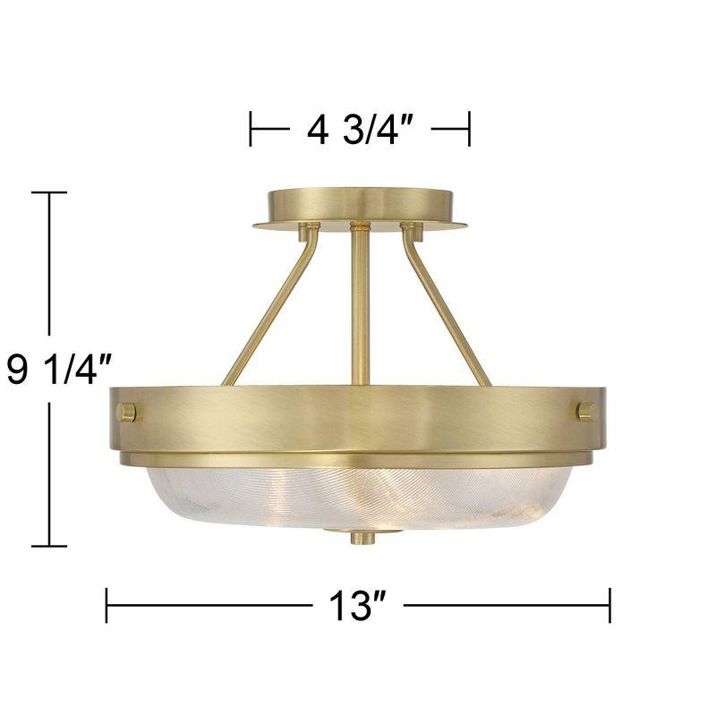 Regency Hill Carmine 13" Modern Semi Flush-Mount Ceiling Light Fixture Kitchen Foyer Hallway Round Brass Finish Glass Bedroom Bathroom Entryway