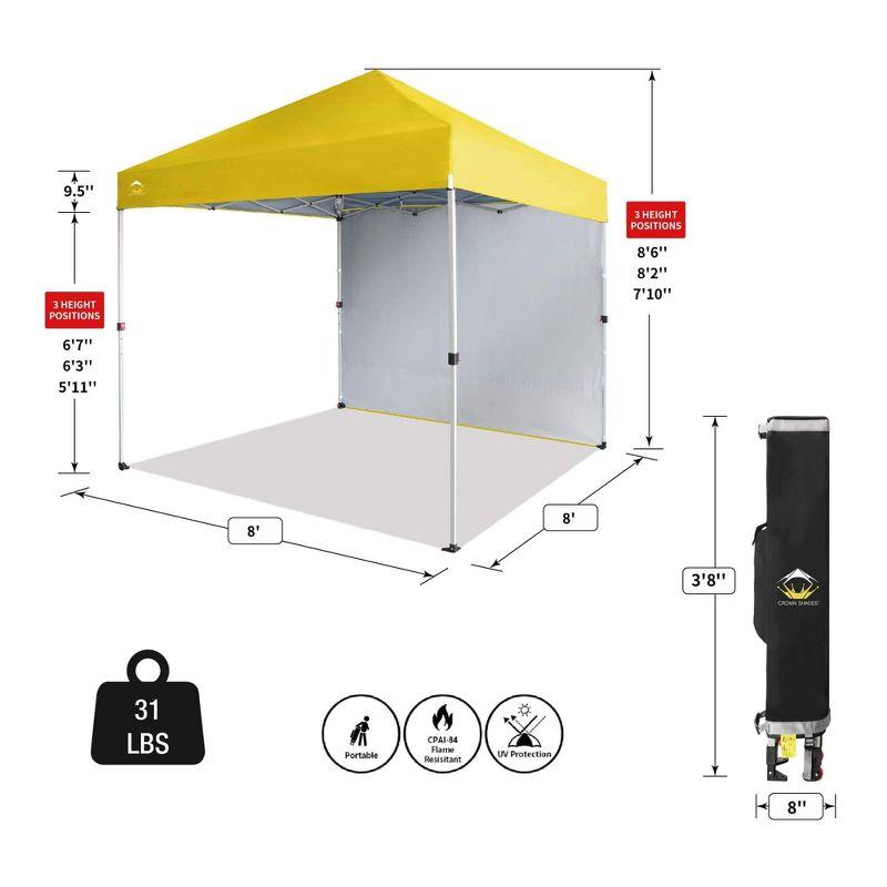 CROWN SHADES 8x8 Pop Up Canopy with 1 Side Wall - Beach Tent with One Push Setup - Outdoor Sun Shade for Events, Parties