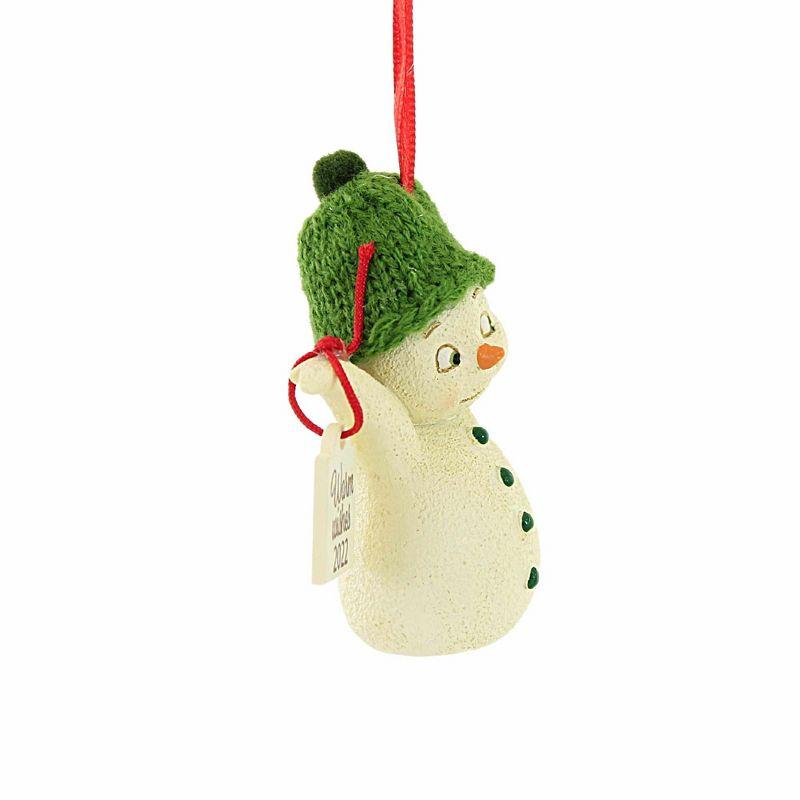 Warm Wishes 2022 Snowman Ornament with Green Knit Hat