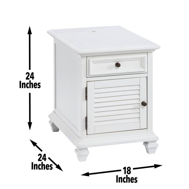 Charlestown Storage End Table with USB White - Steve Silver Co.: Cottage Style, Louvered Door Cabinet, Power Strip