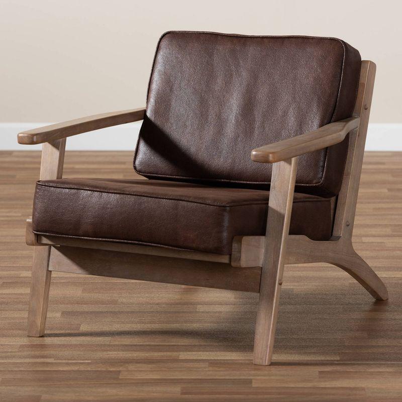 Sigrid Faux Leather Upholstered Wood Armchair: Mid-Century Design, Baxton Studio - Comfort Foam Padding