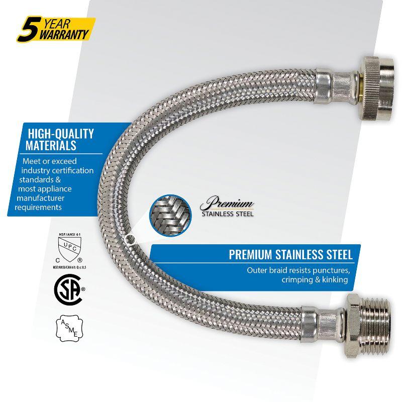 Certified Appliance Accessories® Braided Stainless Steel Water-Inlet Hose, 3/4 In. FGH x 3/4 In. MGH, 1 Ft. in Silver