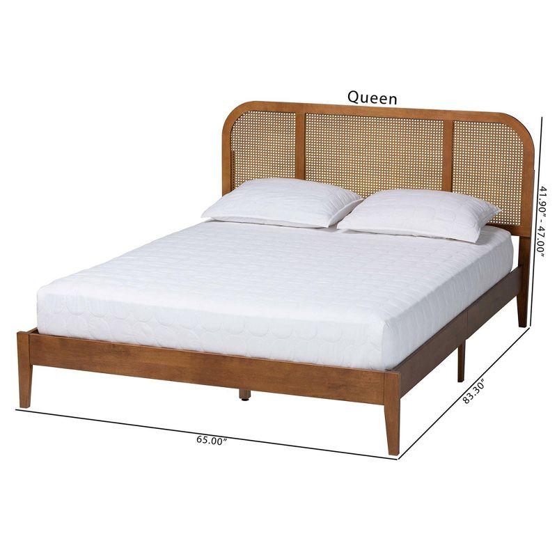 Baxton Studio Queen Size Fleur Woven Rattan Wood Bed Walnut Brown