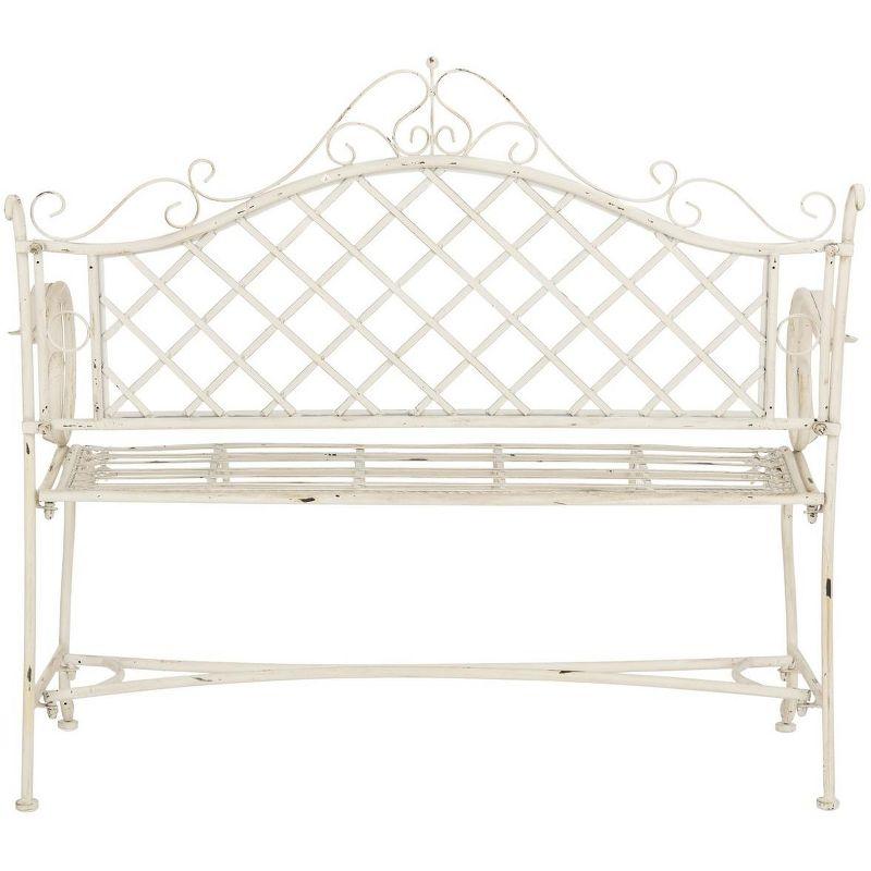 Charming Place de Vosges 46" Antique White Wrought Iron Garden Bench