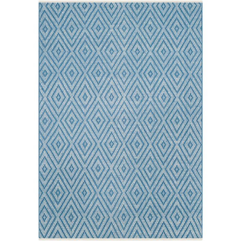 Blue and Ivory Geometric Cotton 4' x 6' Area Rug