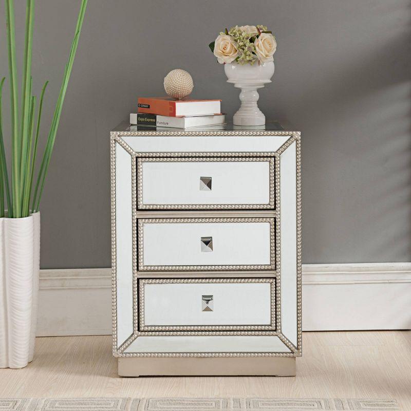 Coast to Coast Accents Elsinore Modern Wood Rectangular Accent Table 20" x 15" with 3-Drawer Silver Mirrored for Living Room Bedroom Bedside Entryway