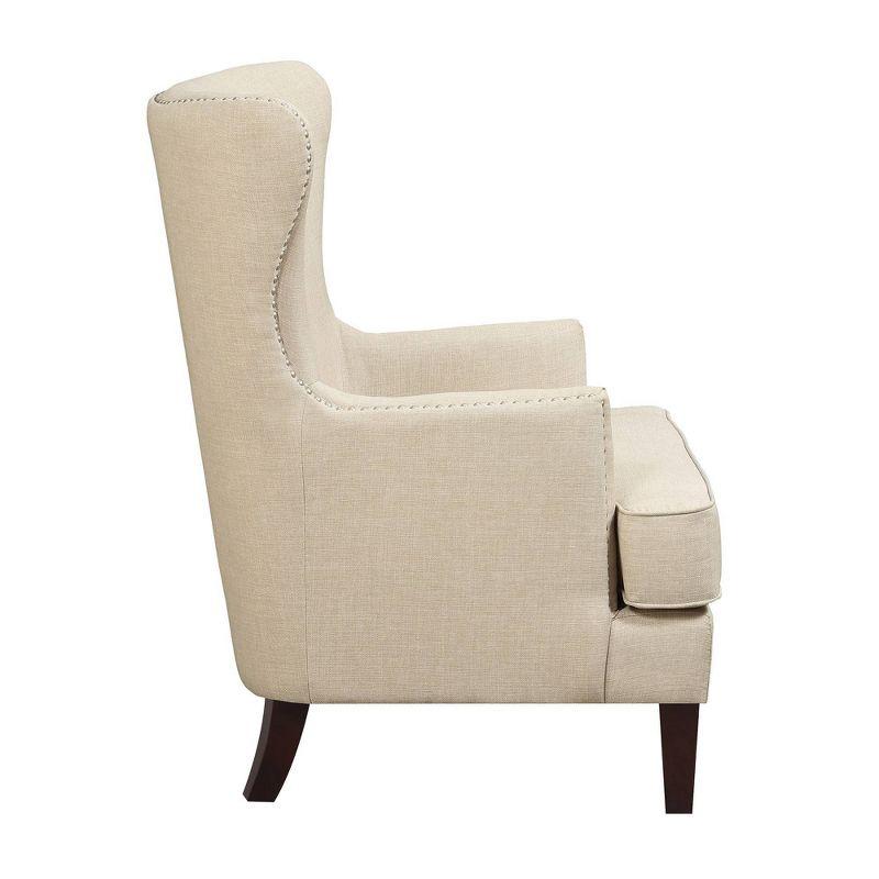 Transitional Cream Winged Accent Chair with Silver Nailhead Trim