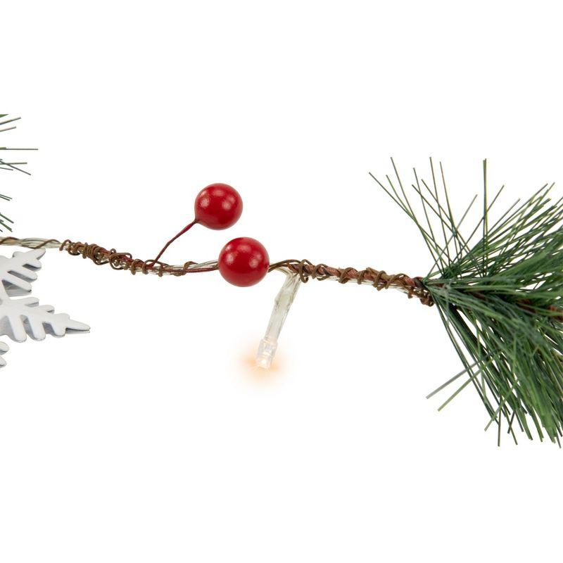 Northlight Pre-Lit B/O Pine, Berry and Snowflake Christmas Garland - 6' - Warm White LED Lights