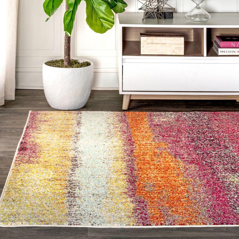 Contemporary Cream and Pink Abstract Flat Woven Area Rug