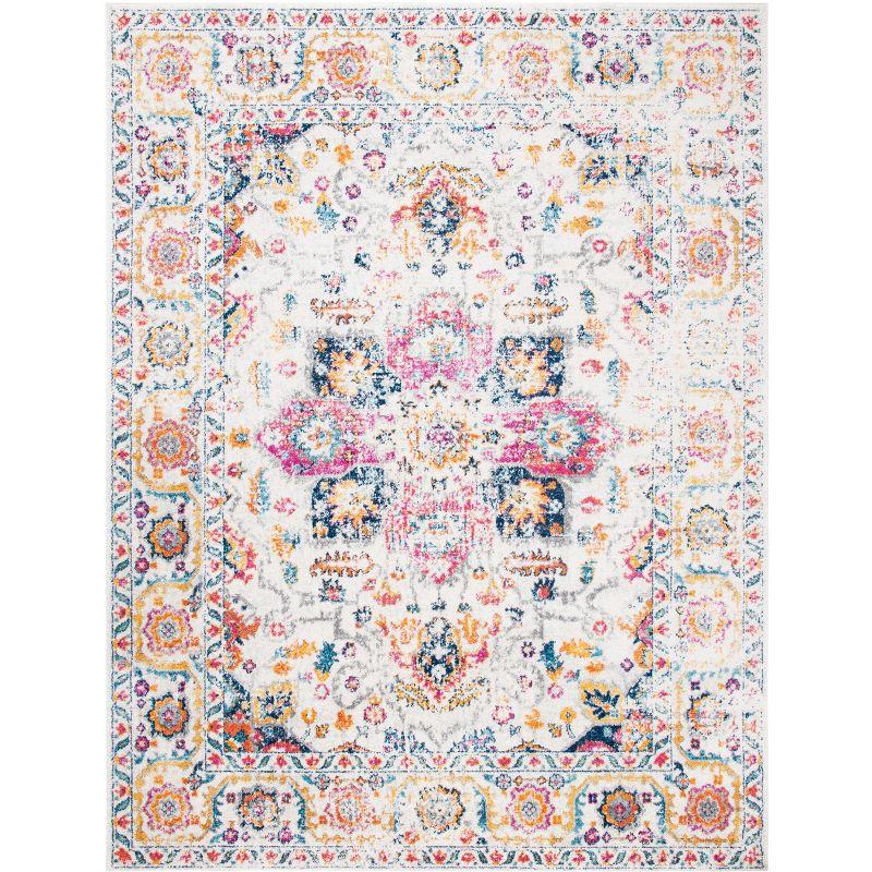 Ivory and Fuchsia Hand-Knotted Easy-Care Synthetic Area Rug, 6'7" x 9'2"