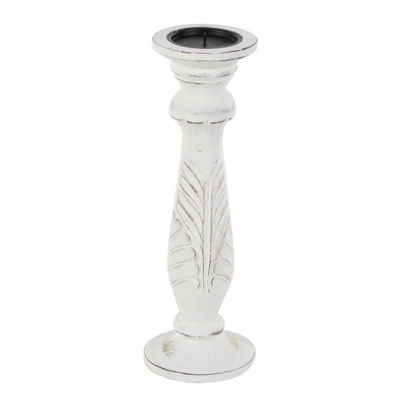 Traditional Candle Holder Set of 3 - White - Olivia & May: Wood Pillar Candlestick Holders for Christmas Decor