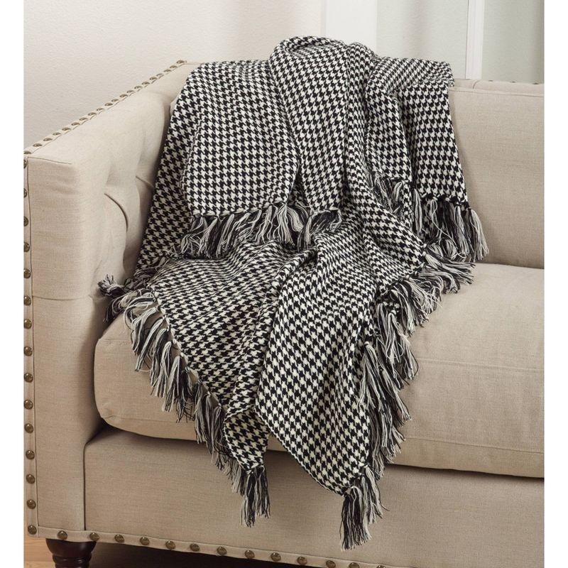 Black and White Houndstooth Reversible Throw with Fringe