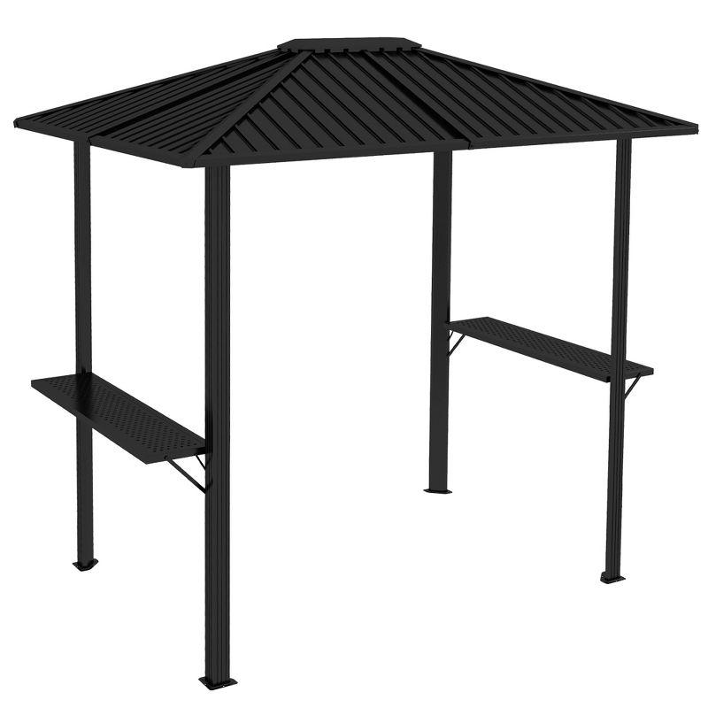 Black Aluminum Grill Gazebo with Metal Roof and Side Shelves