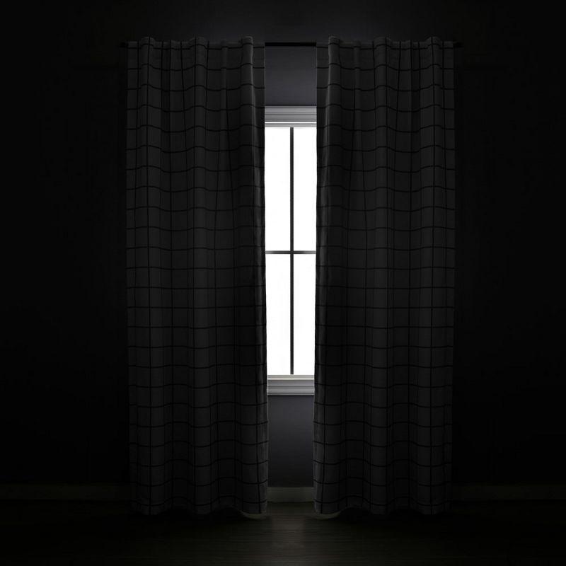 Urban Square Grid Polyester Blackout Curtain Pair (Set of 2)