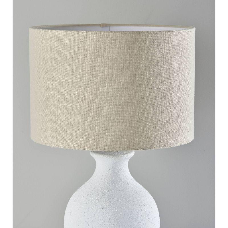 White Textured Ceramic Jug Table Lamp with Beige Shade