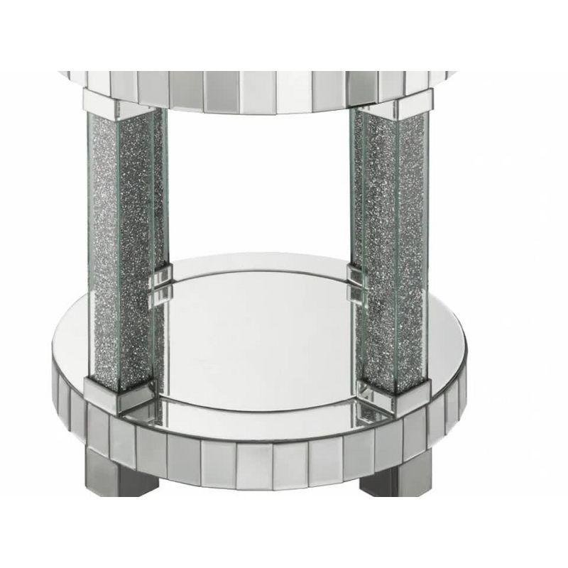 Round Mirrored Glass End Table with Faux Diamonds