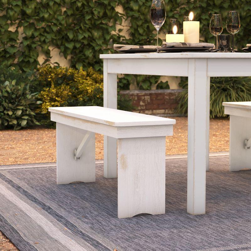 Flash Furniture HERCULES Series 40" x 12" Antique Rustic White Solid Pine Folding Farm Bench