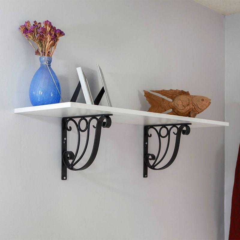 Art Deco Black Wrought Iron 10" Shelf Bracket with Hanging Hook