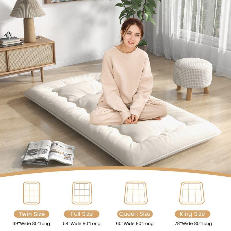 Beige Twin Futon Mattress with Washable Cover and Carry Bag