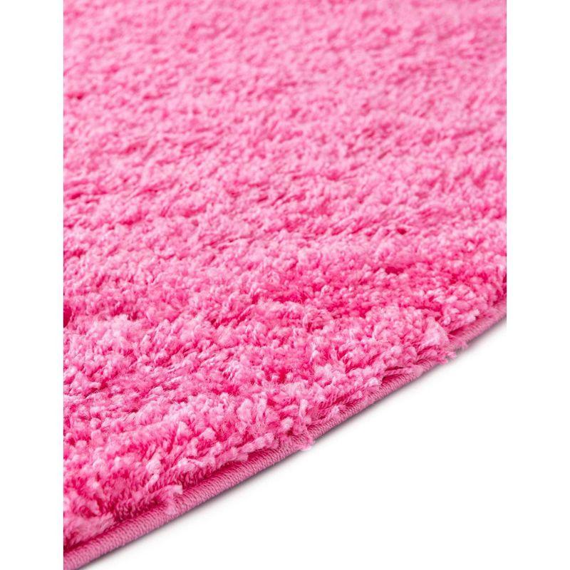 Round Pink Shag Washable Kids Area Rug