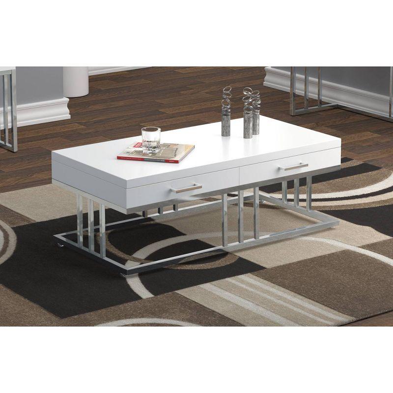 Dalya 2 Drawer Coffee Table White High Gloss/Chrome - Coaster