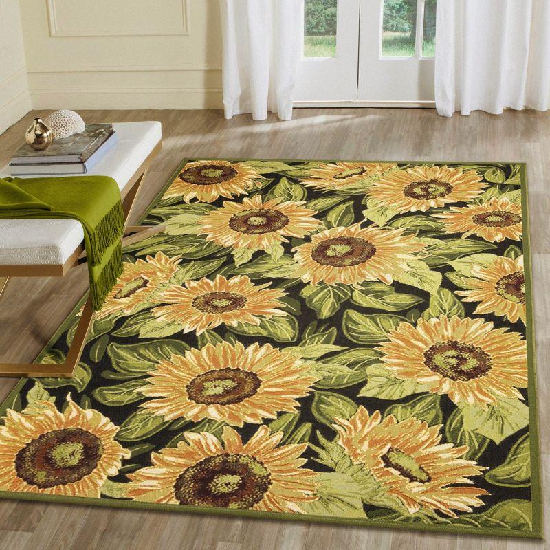 Liora Manne Marina Sunflowers Indoor/Outdoor Rug Black 3'3" x 4'11"