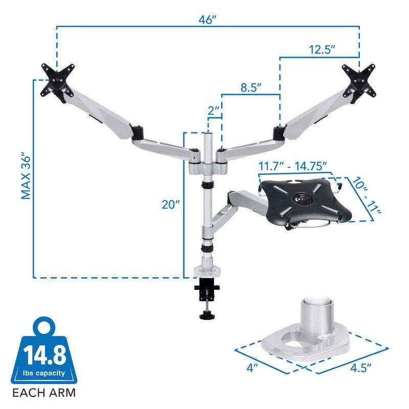 Mount-It! Monitor & Laptop Desk Stand, Fits Two Computer Monitors & One Laptop, Up To 27 Inch Monitors & 17 Inch Notebooks, Full Motion w/ Vented Tray