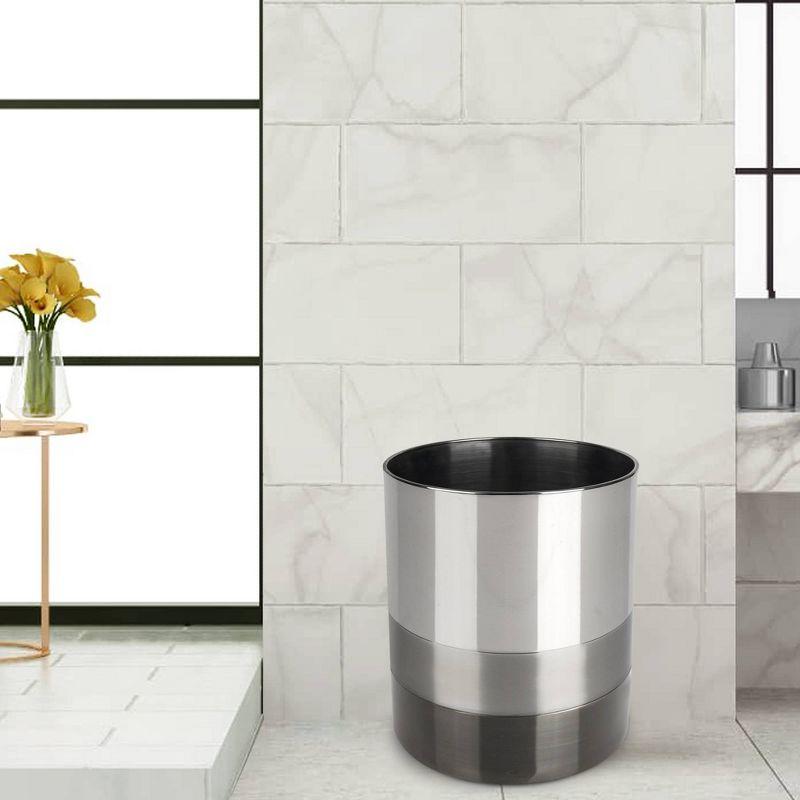 Triune 3-Tone Bathroom Wastebasket - Nu Steel: Stainless Steel, 11" High, 6L Capacity, Solid Pattern