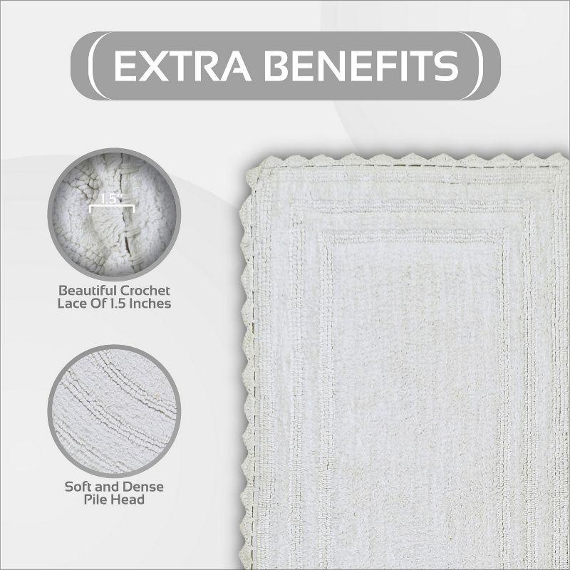 Better Trends Lilly Crochet 100% Cotton Tufted Reversible Bath Rug 20" x 60" Runner - White