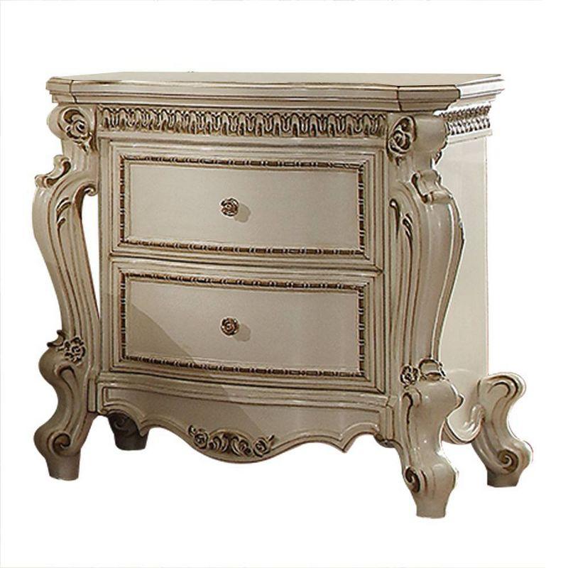 Picardy Antique Pearl 32" Traditional Carved Nightstand with 2 Drawers