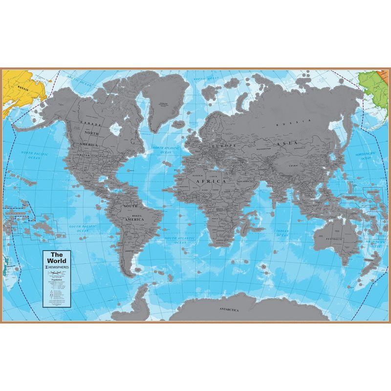 Scratch-Off World Map Poster with Blue Oceans, 24" x 36"