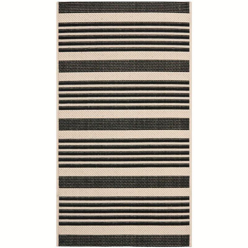 Black and Bone Striped Rectangular Indoor/Outdoor Area Rug