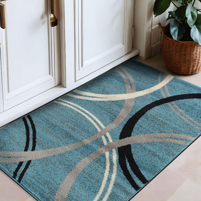 World Rug Gallery Contemporary Abstract Circles Design Area Rug - BLUE 2'7"x4'