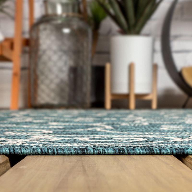 5' Square Charleston Vintage Filigree Textured Weave Indoor/Outdoor Area Rug, Teal/Gray - JONATHAN Y