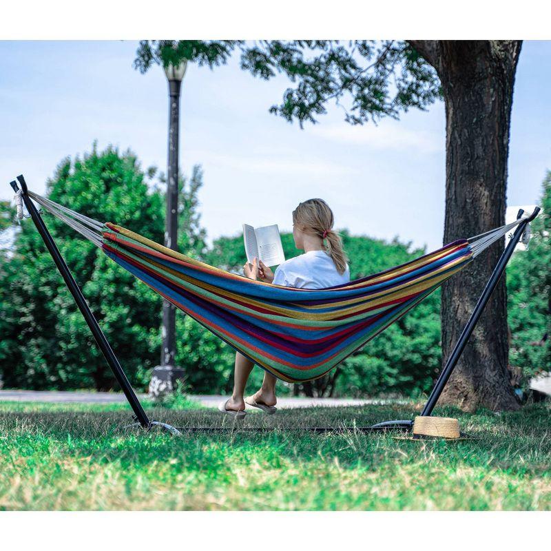 Two Person Hammock with Stand - Caribbean Rainbow - Backyard Expressions: Outdoor Furniture Swing, No Tools Assembly