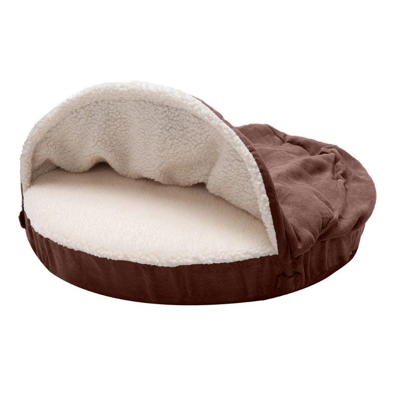 Espresso 26" Sherpa & Suede Orthopedic Snuggery Dog Bed