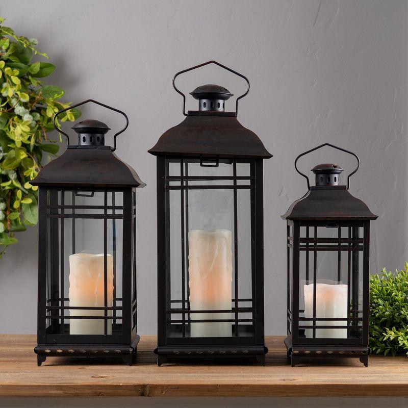 Melrose Traditional Black Metal Lantern (Set of 3)