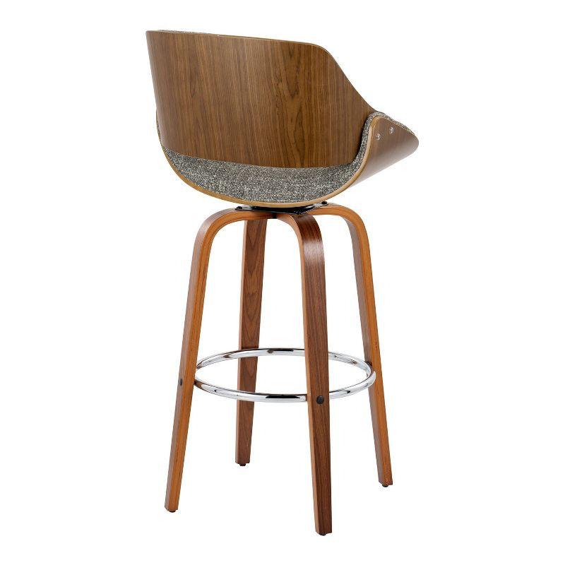 LumiSource Set of 2 Fabrizzi Barstools Walnut/Chrome/Gray: Mid-Century Modern Design, 29" Fixed Height, Swivel, Footrest