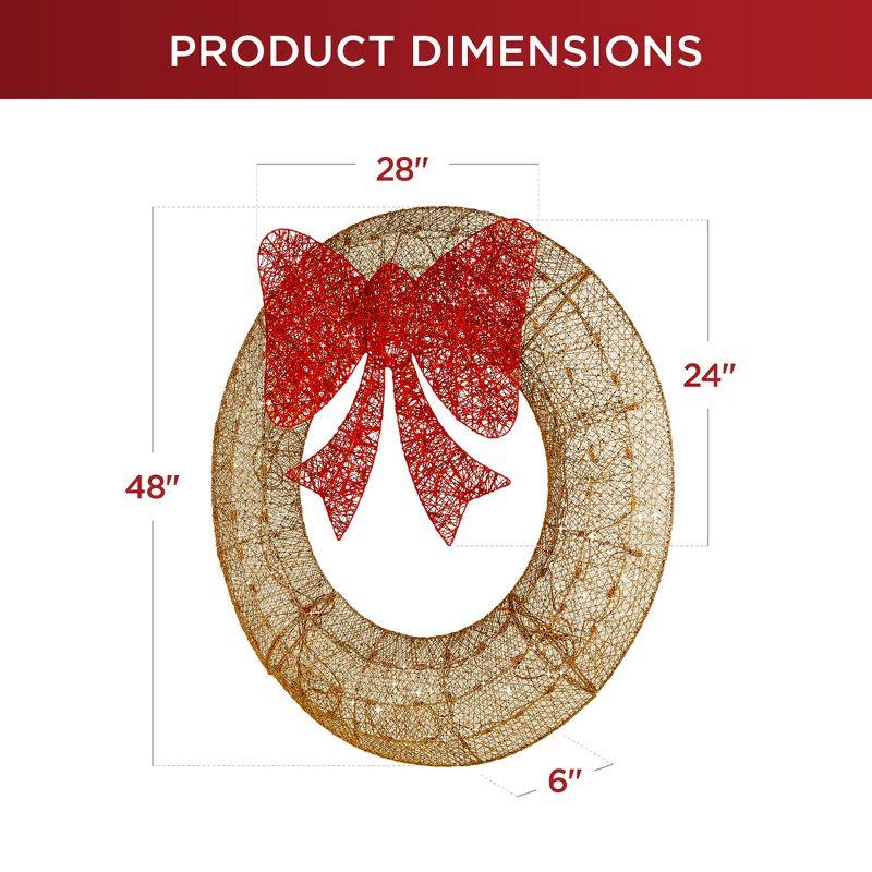 Best Choice Products 48in Pre-Lit Outdoor Christmas Wreath, LED Metal Holiday Decor w/ 140 Lights, Bow - Gold/Red