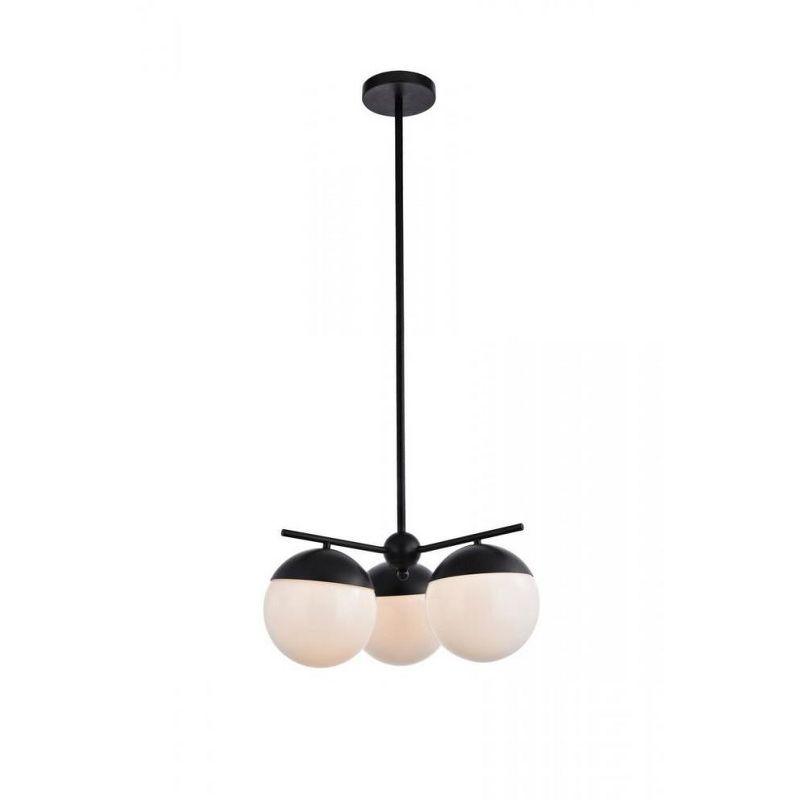 Elegant Lighting Eclipse 3 Lights Black Pendant With Frosted White Glass