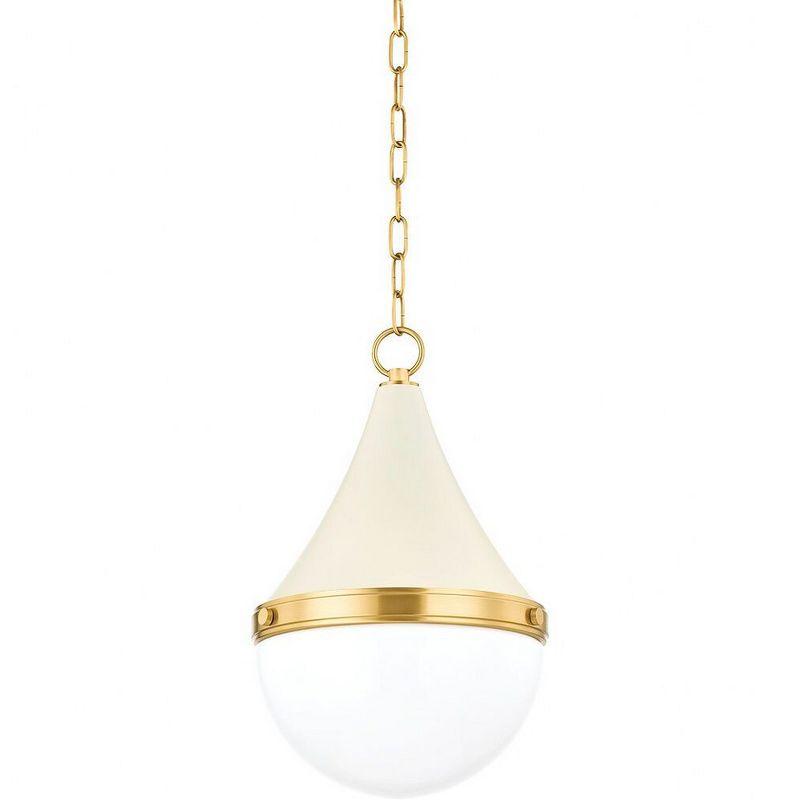 Aged Brass and Soft Cream Mini Pendant with Glass Shade