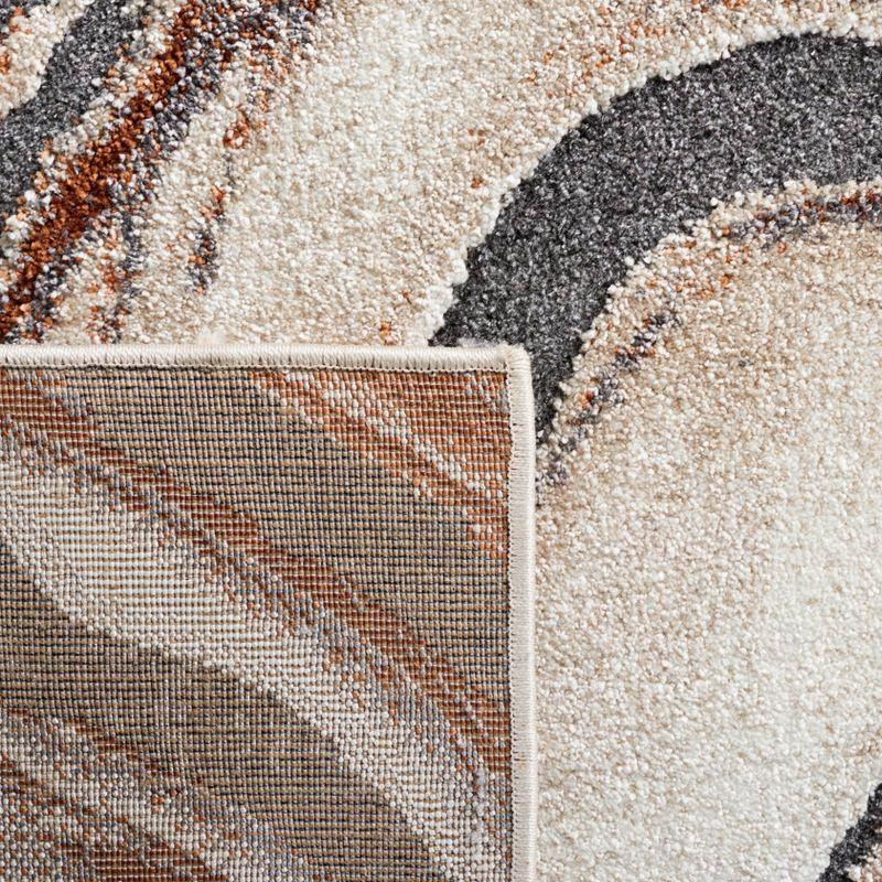 Cyrus Beige and Rust Abstract Shag Area Rug 6'7" Square